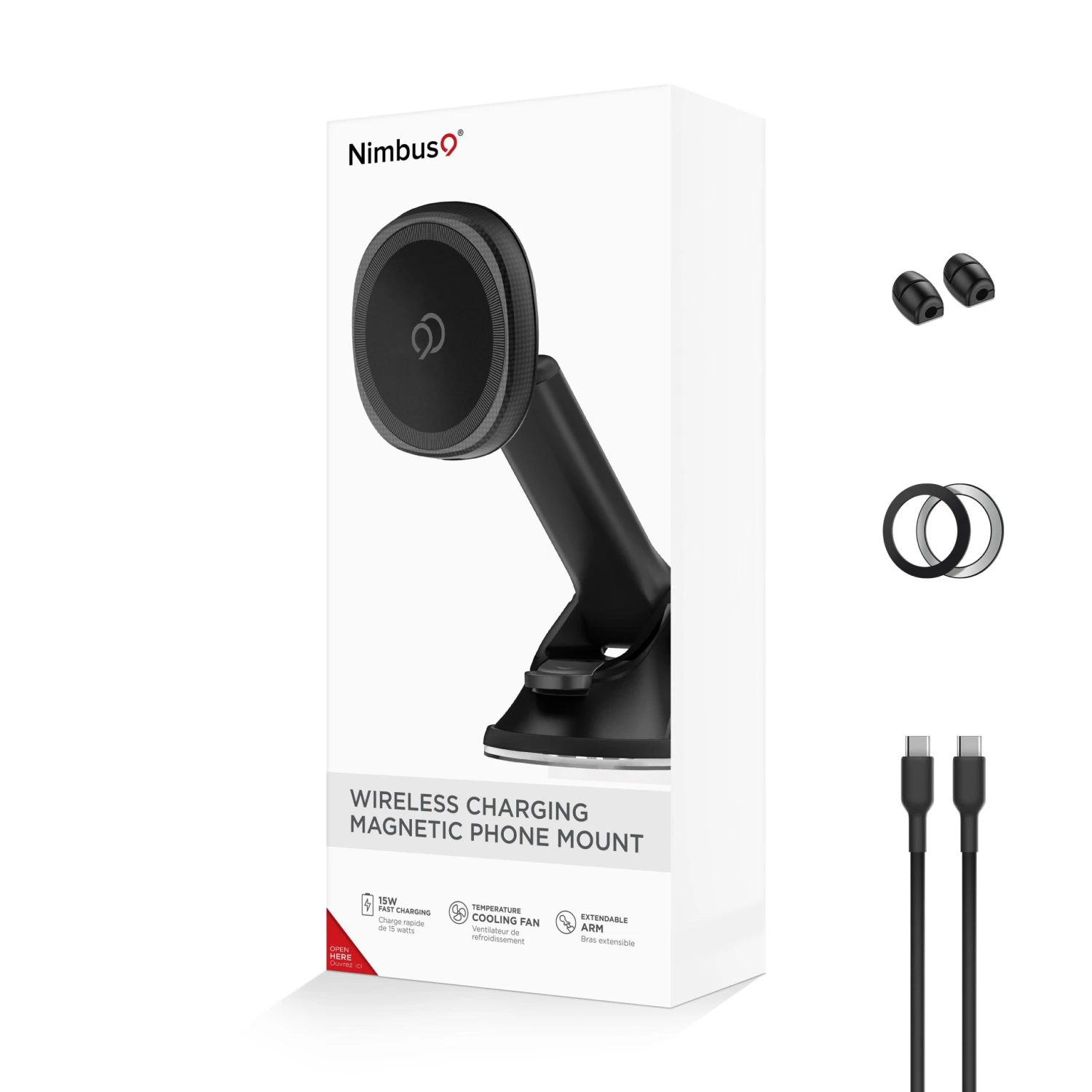 Nimbus9 Wireless Charging Magnetic Suction Cup Phone Mount - Black - Image 8