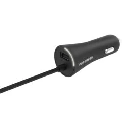 PureGear 30W Single USB-A + Corded 3FT USB-C PD Car Charger - Black