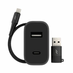 ZIZO PowerVault Bundle Travel Charger + Type C To Lightning Cable + USB To Type C Adapter - Black