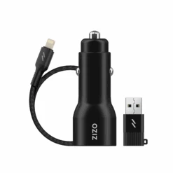 ZIZO PowerVault Bundle Car Charger + Type C To Lightning Cable + USB To Type C Adapter - Black